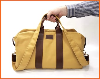 Canvas Weekender Bag, Large Travel Bag with Leather Trim