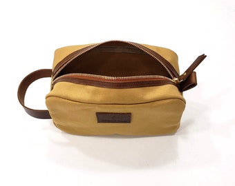 Canvas Shaving Kit, Leather Trim Toiletry Bag, Handmade in USA