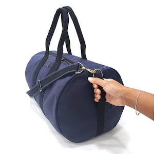 Navy Canvas Duffel Bag, Travel Bag, Large Carry On Bag, Gym Bag, Sports Bag, Weekender Bag, Personalize travel Bag, Round Duffel Bag