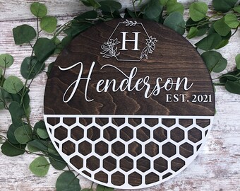 Personalized 3D Wood Laser Cut Name Sign, Wood Round Sign, Name Sign, Family Name Sign, Front Door Hanger