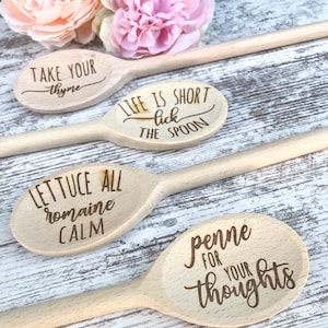 Wooden Laser Engraved Spoons, Wood Spoons, Wood Kitchen Spoons, Engraved Spoons, Funny Spoons, Food Puns, Custom Spoons, Custom Gifts