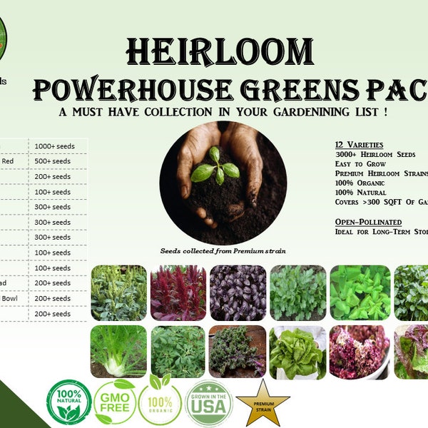 Heirloom Superfood Survival Kit 3000+ seeds 12 varieties pack 100% Organic Grown in USA