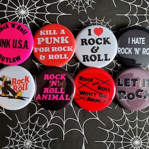 Punk Rock n Roll pinback Buttons & Bottle Openers. Set 4