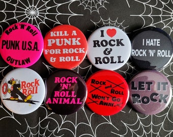 Punk Rock n Roll pinback Buttons & Bottle Openers. Set 4