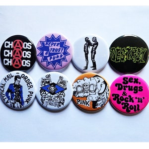 Punk Rock n Roll Buttons Magnets & Bottle Openers. Set 02