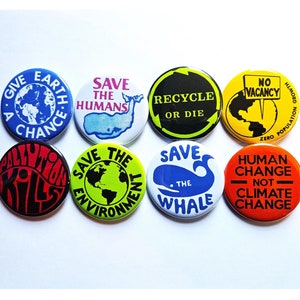 Vintage Reproduction Buttons Magnets & Bottle Openers. Environmental Set 01