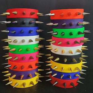 Vegan Leather Spike Bracelet. 3/4&#39; Wide Single Row Metal Spikes.