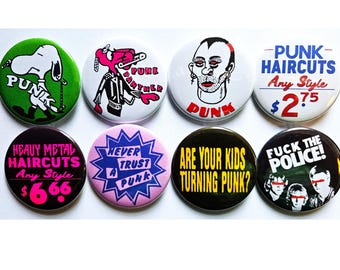 Punk Rock n Roll Buttons Magnets & Bottle Openers. Set 01