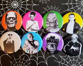 Horror Movie Monsters pinback Buttons & Bottle Openers.