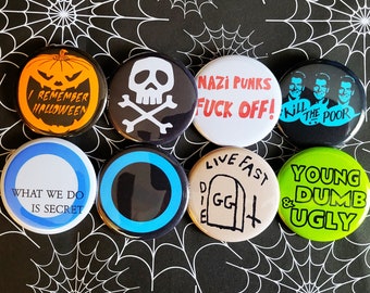 Classic Punk Rock Reproduction pinback Buttons & Bottle Openers. set 8