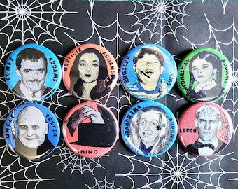 Classic Horror TV pinback Buttons & Bottle Openers. set 2