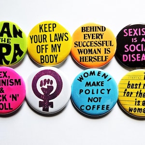 Vintage Reproduction Buttons Magnets & Bottle Openers. feminist set 03