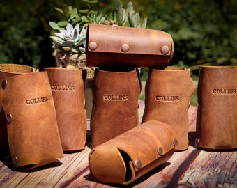 Snap Edge Personalized Leather Drink Sleeve