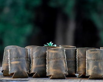 Sewn Edge Personalized Leather Beer Sleeve