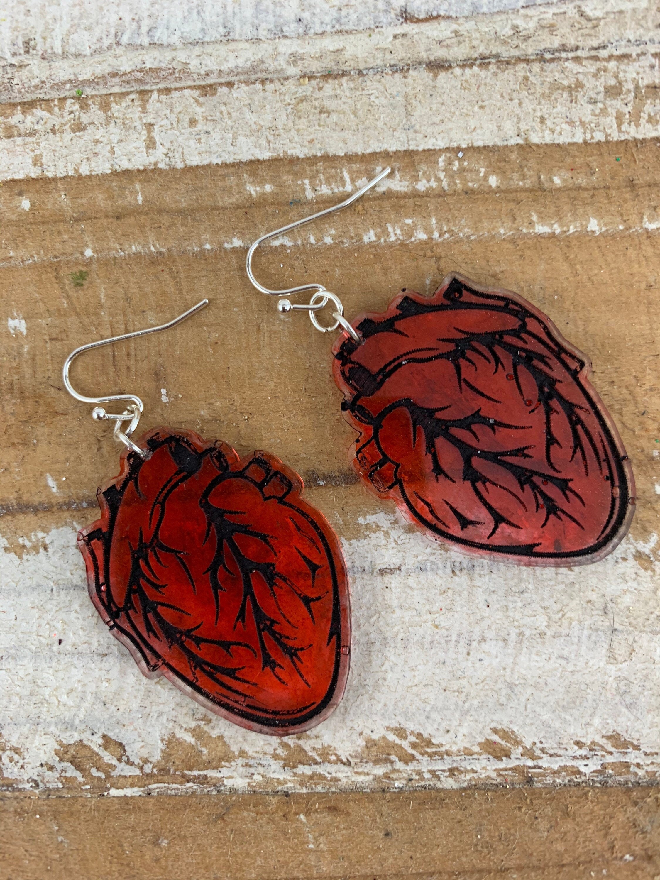 Anatomical red heart Earrings Ceramic Jewelry Human heart zombie Gothic surgery 