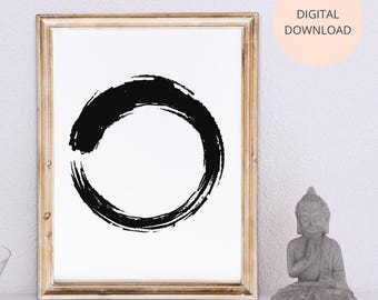 Estampado circular Enso, arte zen minimalista, caligrafía japonesa (descarga digital)