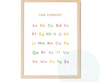 Rainbow Alphabet Print, Printable Wall Art, Nursery, ABC, Educational, Kids Room Decor, Homeschool, Personalized, Instant Download