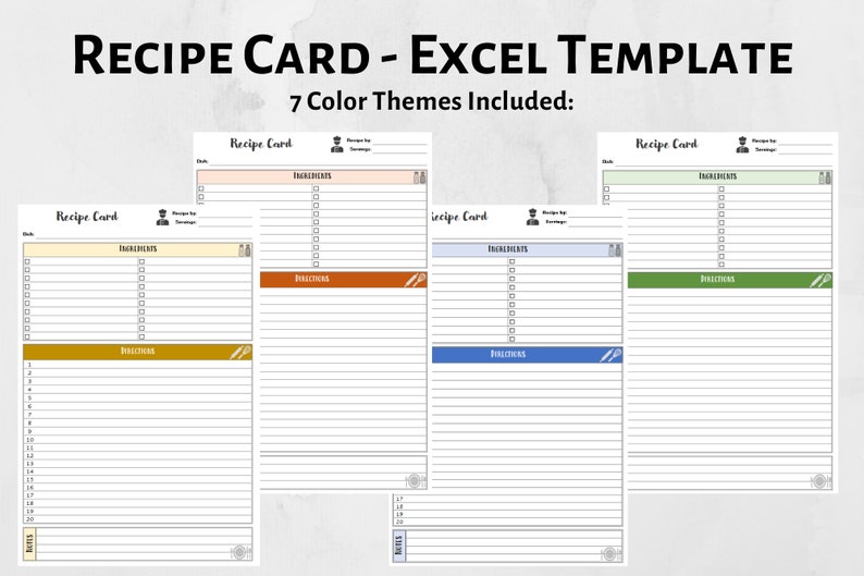 interactive-recipe-card-digital-excel-template-with-7-color-etsy