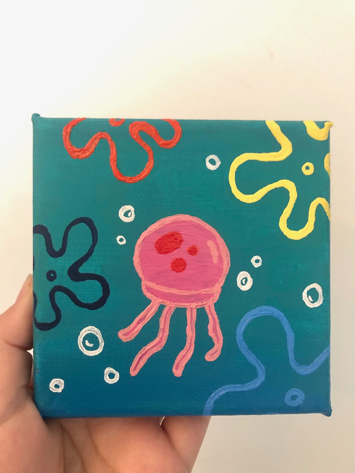 Spongebob Jellyfish Small Acrylic Painting | Etsy