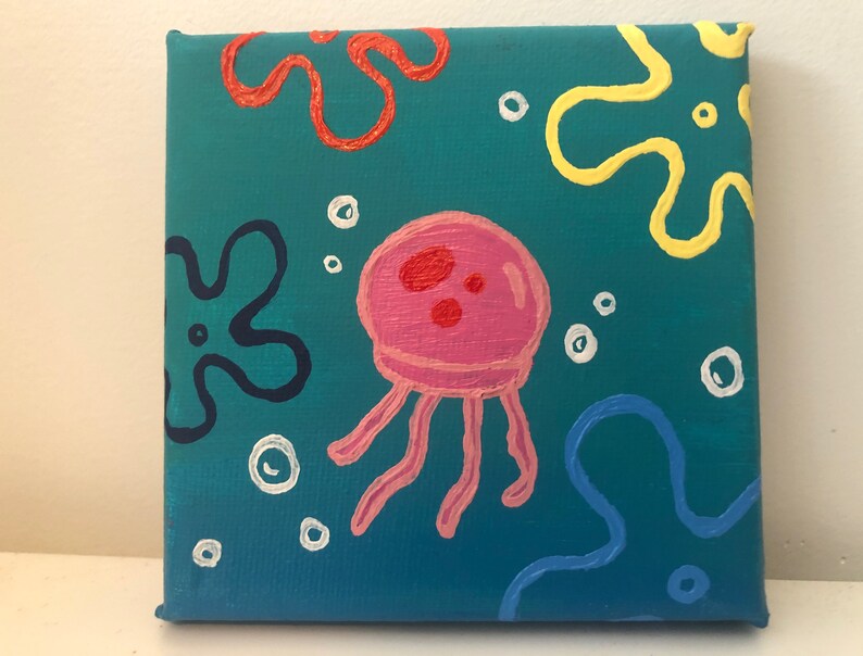 Spongebob Jellyfish Small Acrylic Painting Etsy