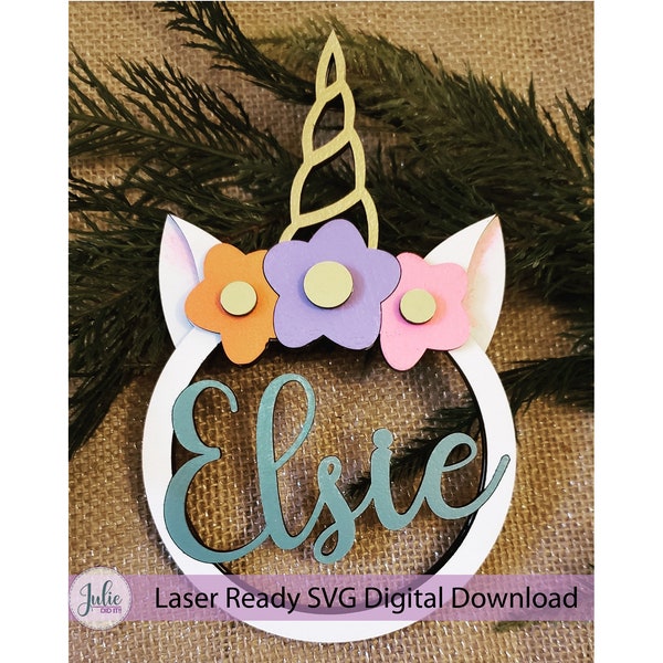 Personalized Unicorn Ornament laser ready SVG file