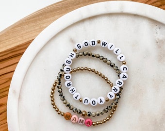 God Will Carry You Through Word Bracelet | Personalized Bracelet | Name Bracelet | Beaded Bracelet | Christian Bracelet