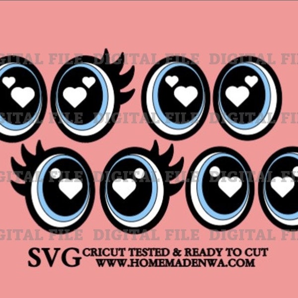 DIGITAL Felt Vinyl Craft Oval Heart Eyes Design BUNDLE SVG File
