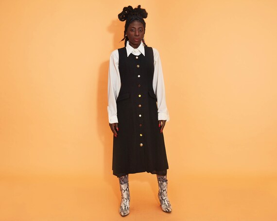 Long Black Minimal Wool Sleeveless Vest Dress