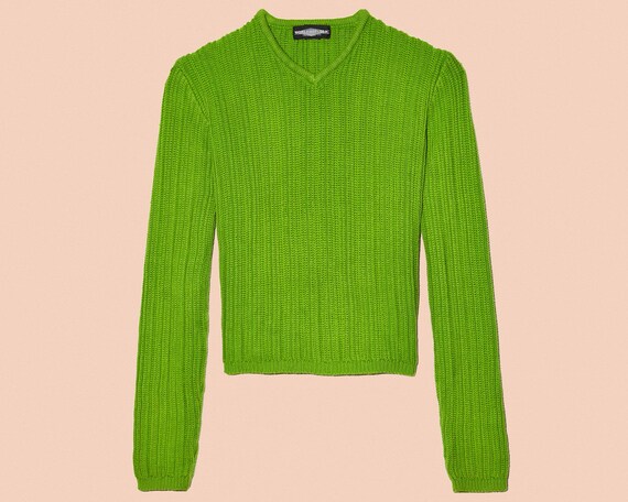 Kelly Green Chunky Cropped Knit Longsleeve V-Neck