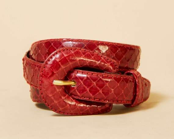 1970s Red Real Snakeskin Leather Belt