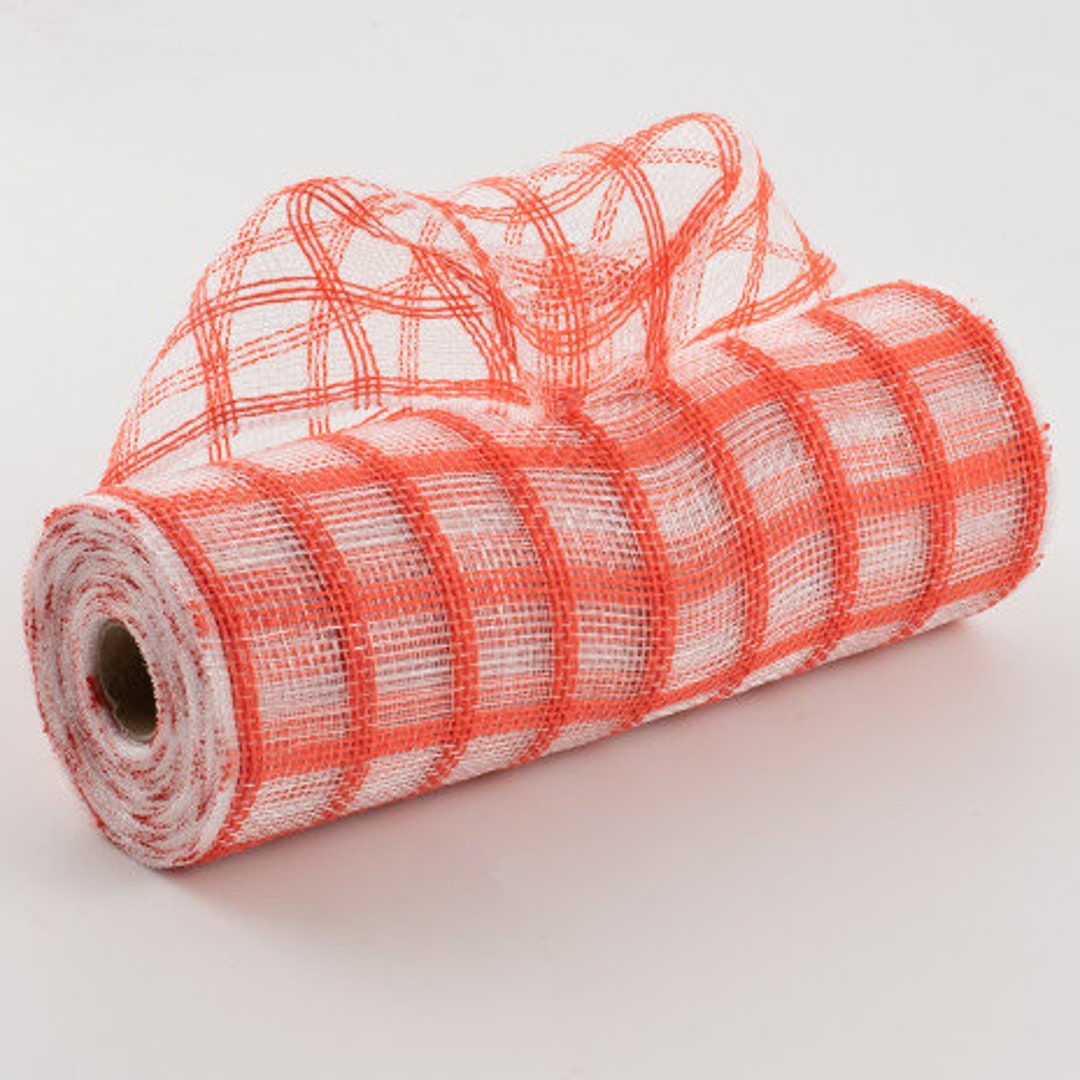 Orange and Clear Check Poly Jute Deco Mesh 10 X 10 Yard Roll Wreath