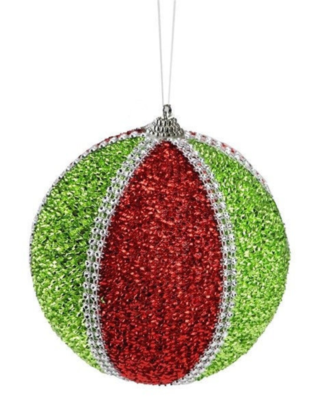 4.75 Lime Green and Red Tinsel Ball Ornament With Etsy