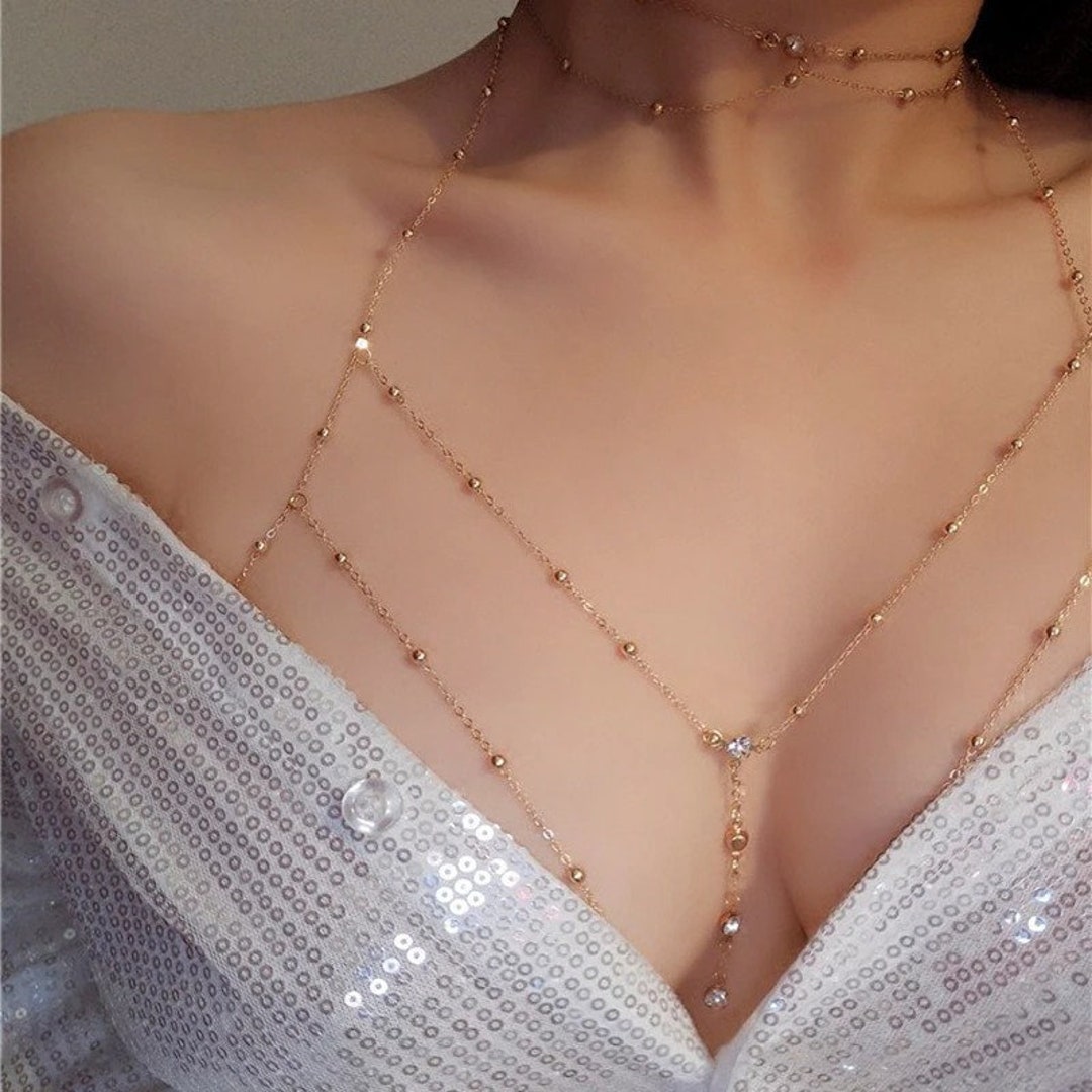 layered Body Chain, bralette jewelry, bikini body jewelry, minimalist body chain, festival jewelry, gift, sexy body chain, bra chain