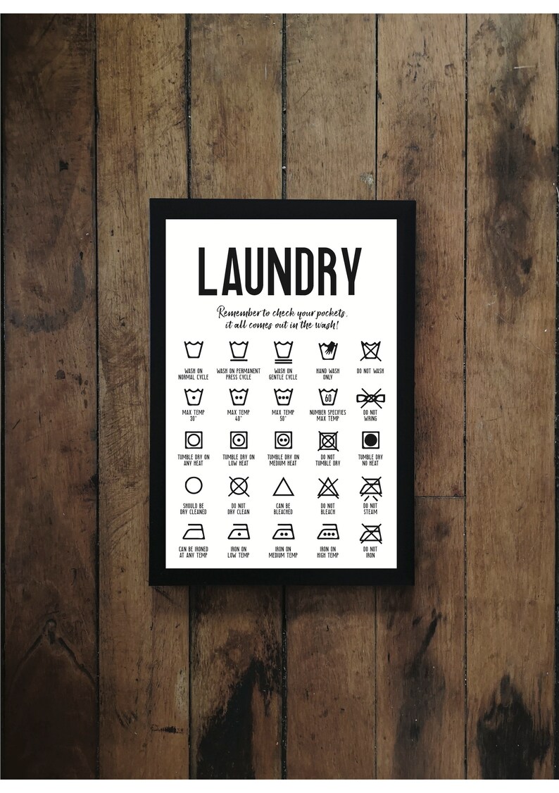 Cartel de la lavandería cómo firmar impresión de símbolos de | Etsy