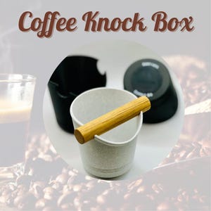 Espresso Knock Box with Oak Rod - Coffee Grounds Container with Non-Slip Base - Made in USA