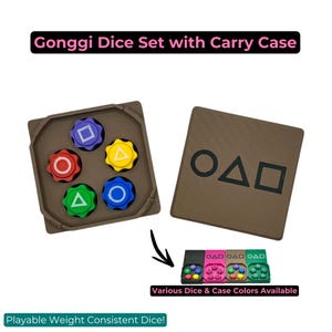 Weighted Gonggi Games Dice Set with Twist & Lock Carry Case | Triangle, Circle, Square Design | Multiple Color Variations