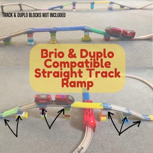 Brio Compatible Ramp Tracks | Duplo Brick Base Supports | Wooden Train Track Adapter for Duplo and Lego