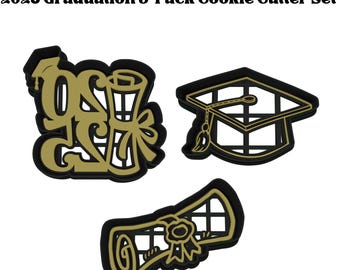 2025 Graduation Cookie Cutter 3-Piece Set | Grad Cap, Diploma, 2025 Design | 2-Piece Cutters