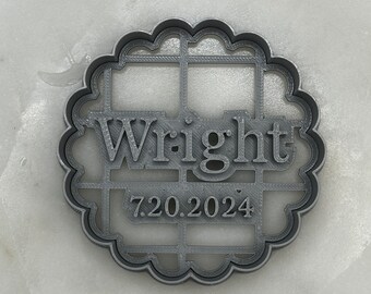 CUSTOM Name and Date Wedding Cookie Cutter | Scalloped Circle