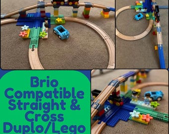 5 x rails de Train en bois adaptateurs (Neuf avec emballage d'origine