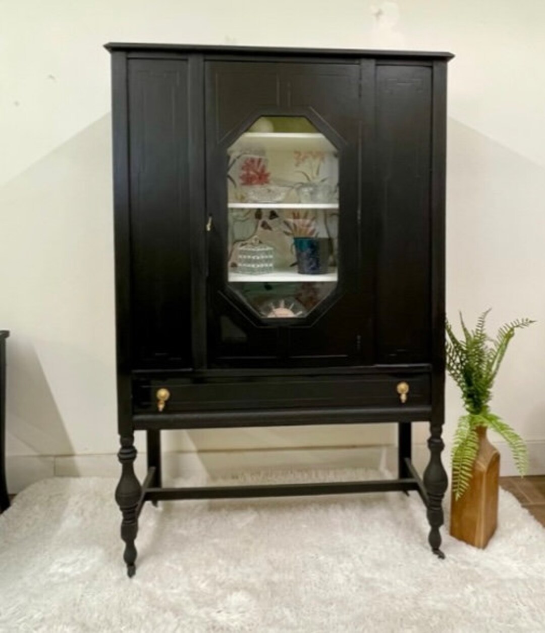 Antique China Black Floral Furniture storage Gustavian