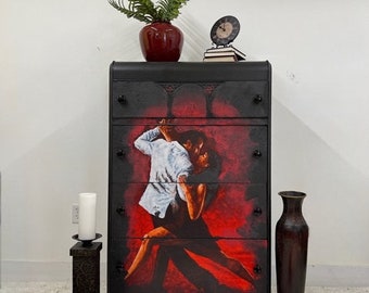 Vintage Dresser. Tango dresser - Hand Painted Dresser - Romantic Bedroom - Black Dresser. Storage