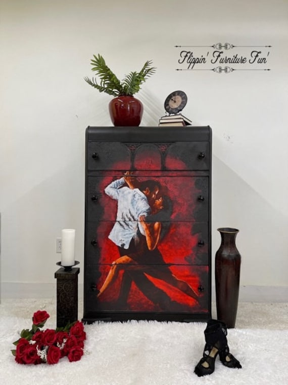 red and black dresser Dresser for Bedroom Dresser for Closet Red Blue Floral Detailed Peonies Black Dressers & Chests of Drawers Fabric Closet Organizers and Storage with 4