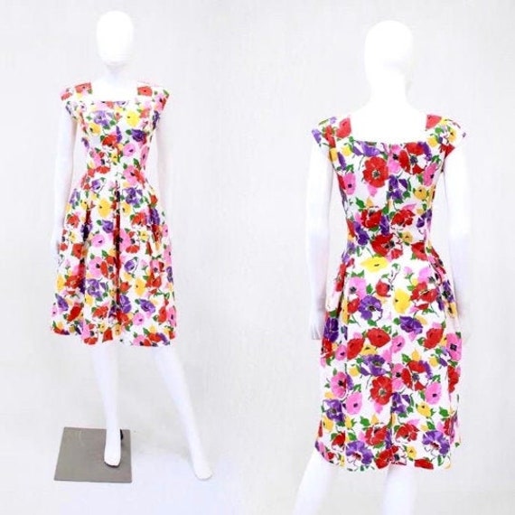 Floral Wiggle Sheath Dress - 1980s does 1950s Dres