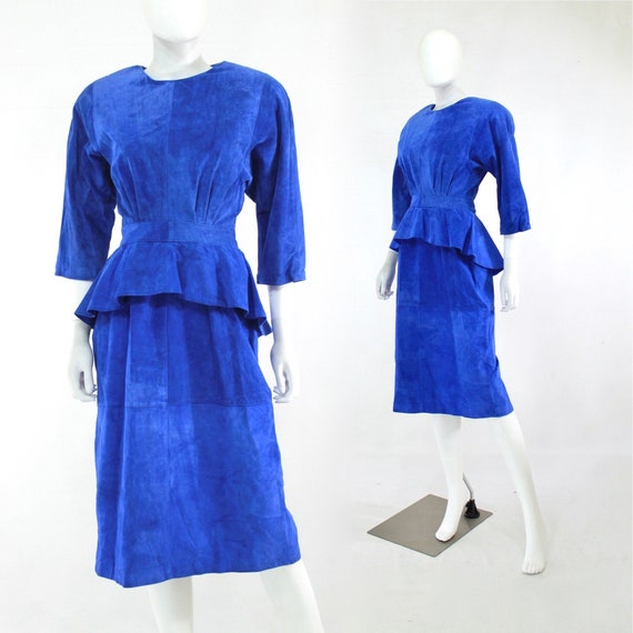 1980s Cobalt Blue Suede Dress - Vintage Leather Dr