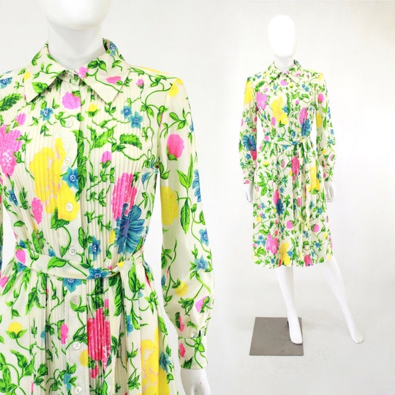 1960s Floral Shirtwaist Sheath Dress - 1960s Flora