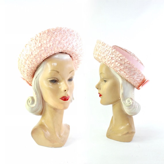 1960s Pink Breton Hat - 1960s Pink Hat - Womens Pi