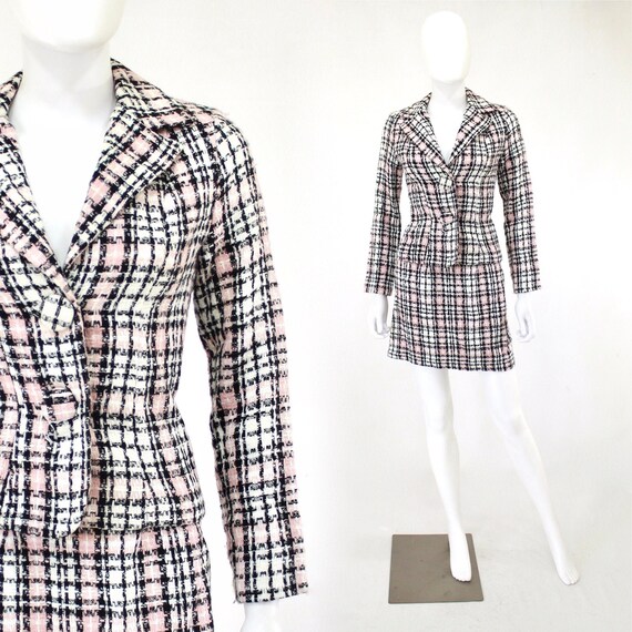 1990s Pink & Black Mini Skirt Suit - 1990s Preppy