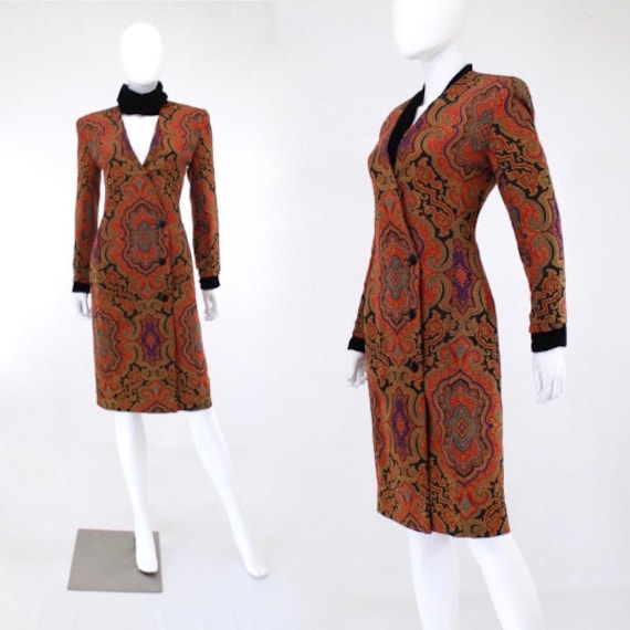 1990s Paisley Wiggle Dress - 1990s Paisley Dress -