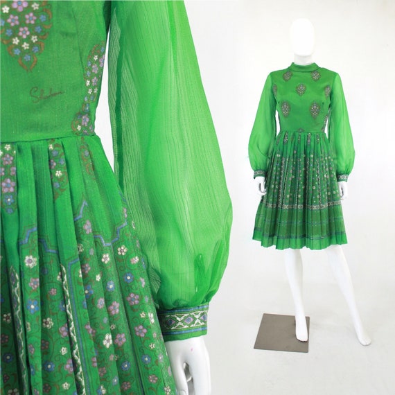 1960s Green Alfred Shaheen Fit & Flare Dress - 196